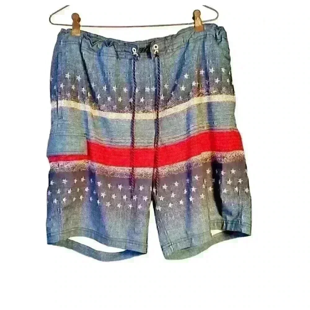 GEORGE Men's CARGO Boardshort BLUE Bathing Swimsuit Shorts Pants Bottoms size Lg